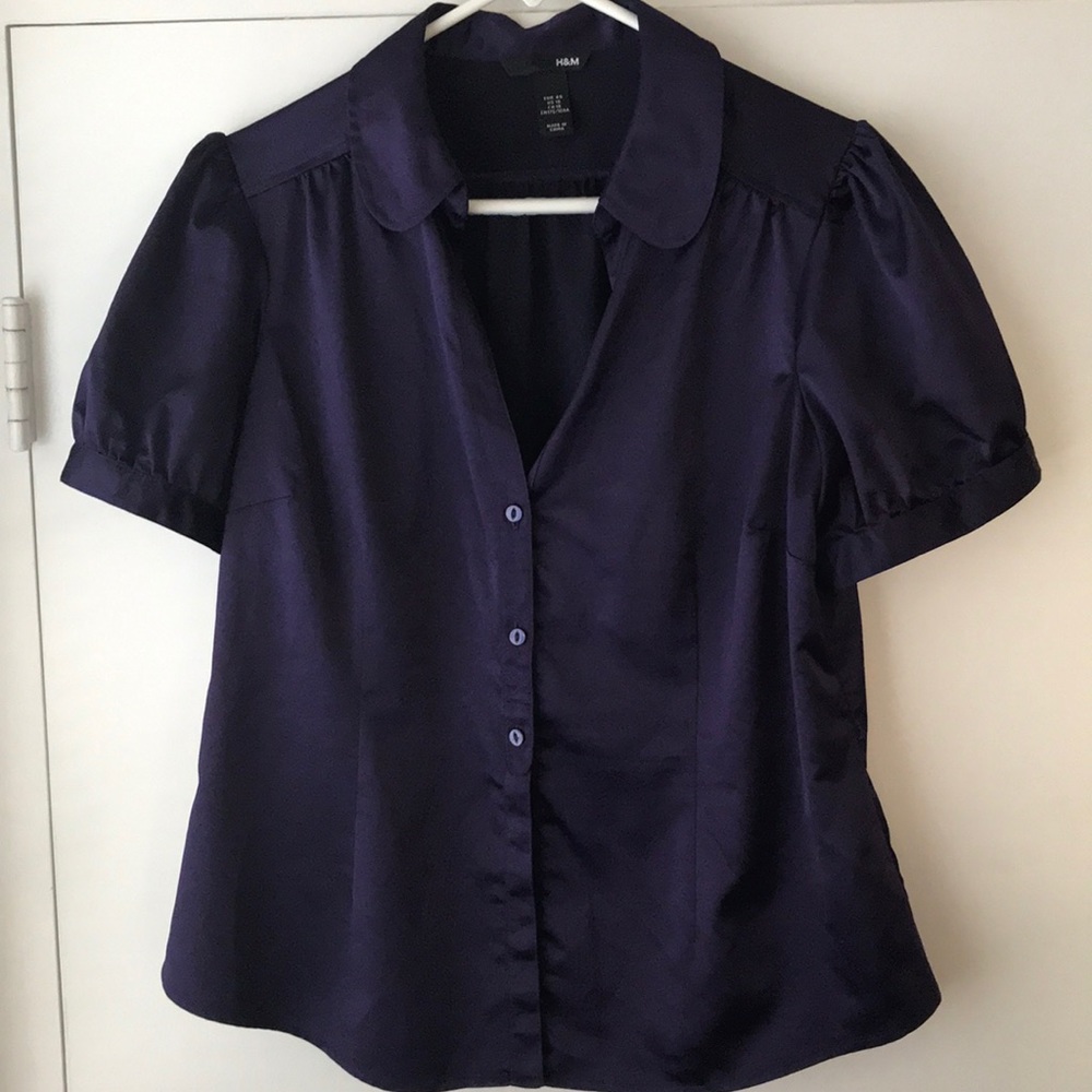 H&M Purple Satin-Like Blouse Sz 16
